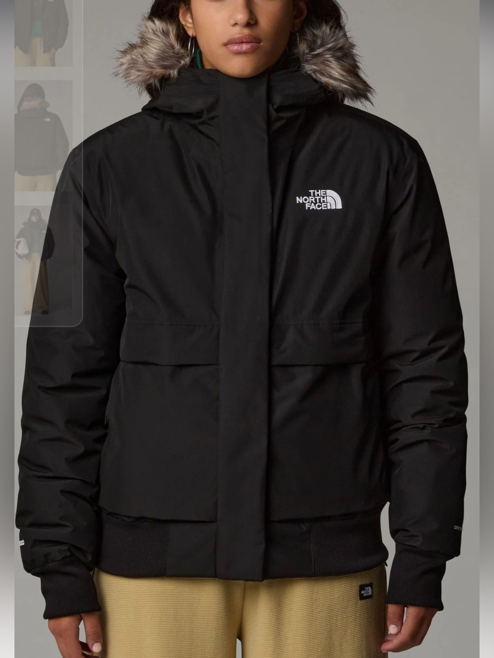 The North Face Arctic Bomber Jacket Womens Size Large Black Hooded Full Zipper